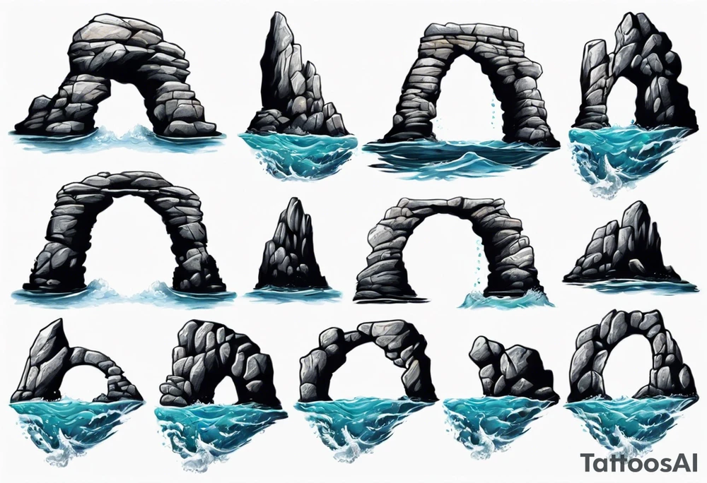 Rock arch coming out of ocean tattoo idea