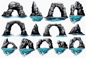 Rock arch coming out of ocean tattoo idea