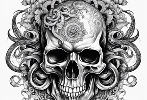 Realistic skull with tentacles tattoo idea
