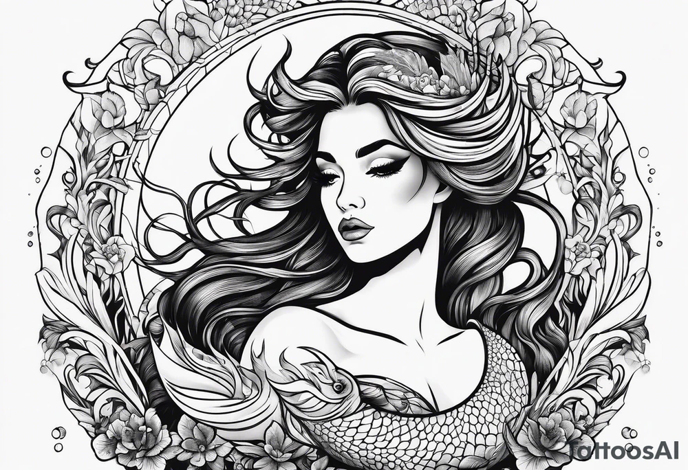 Russian mermaid creature tattoo idea