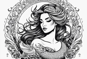 Russian mermaid creature tattoo idea