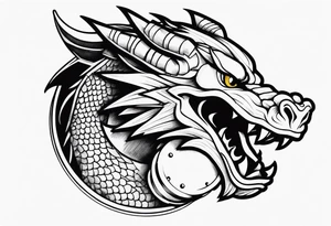 Dragon biting a dumbbell tattoo idea