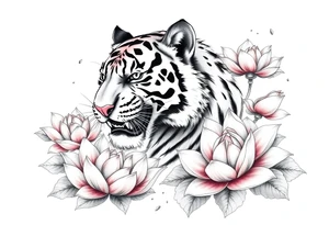 fierce tiger emerging through blooming lotus flowers in mist tattoo idea