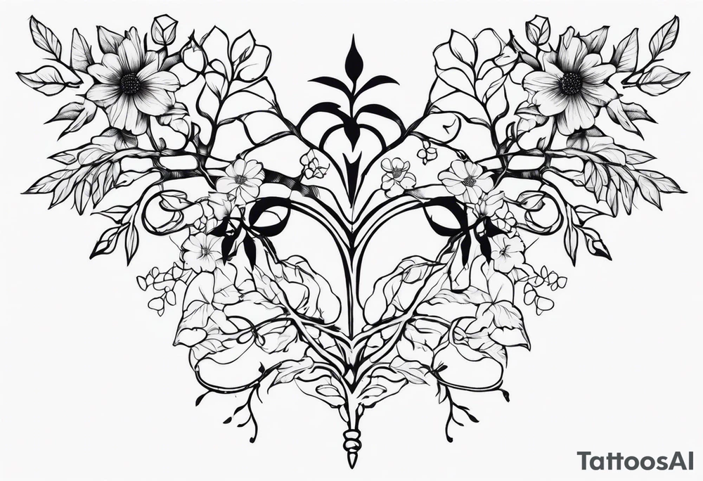 Vertebrae, branches, flowers tattoo idea