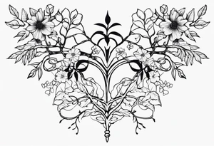 Vertebrae, branches, flowers tattoo idea