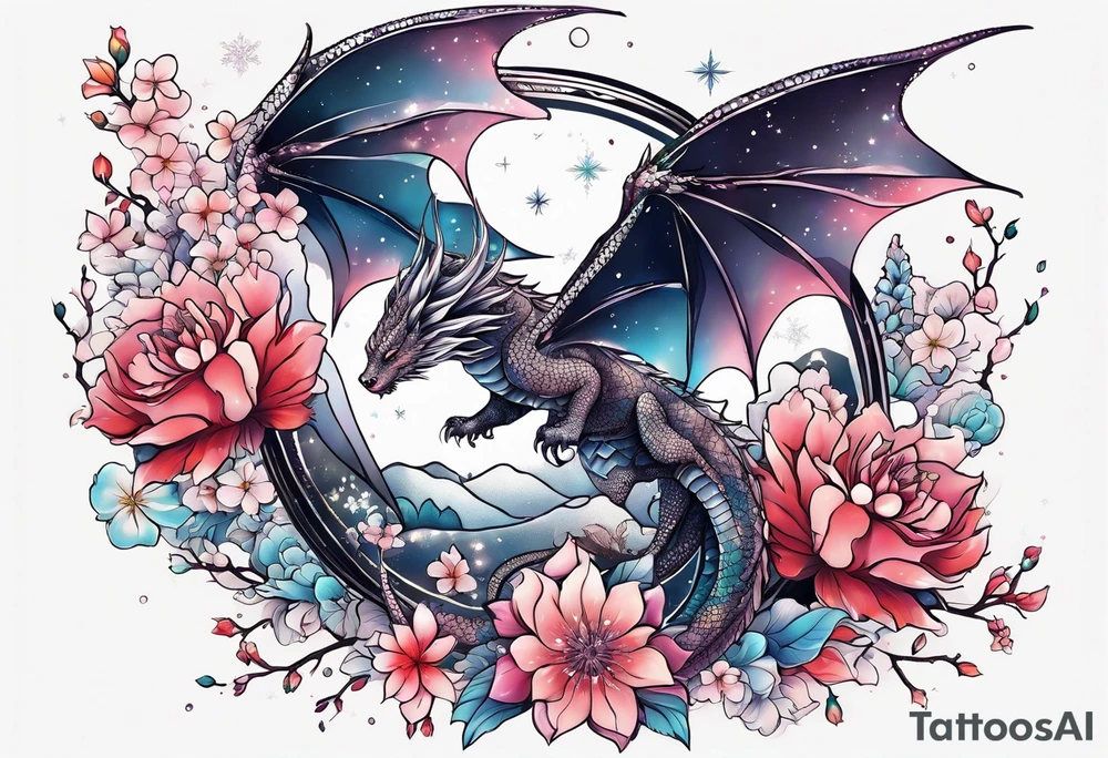Constellation, wing , snow , cross , dragon female japan kawaii , flower tattoo idea