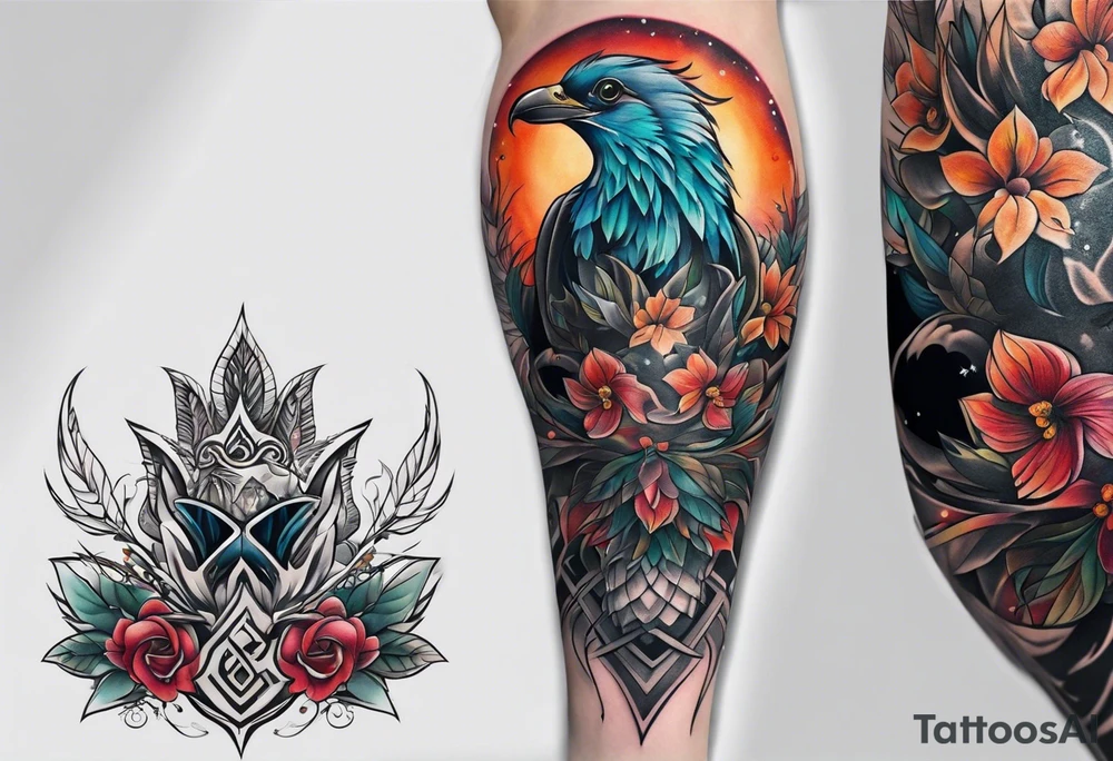 Full leg tattoo from hip to foot, straight drawing tattoo idea