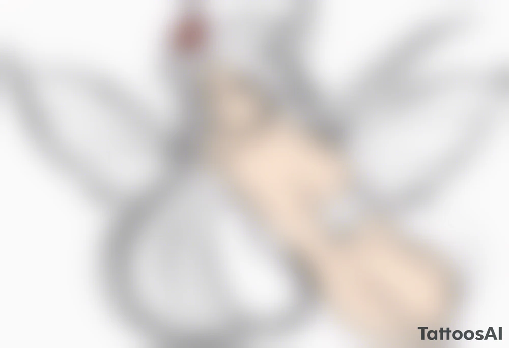 A fairy with a tail inspired by the logo of the show called Fairy Tail in a fetal position leaning in tattoo idea