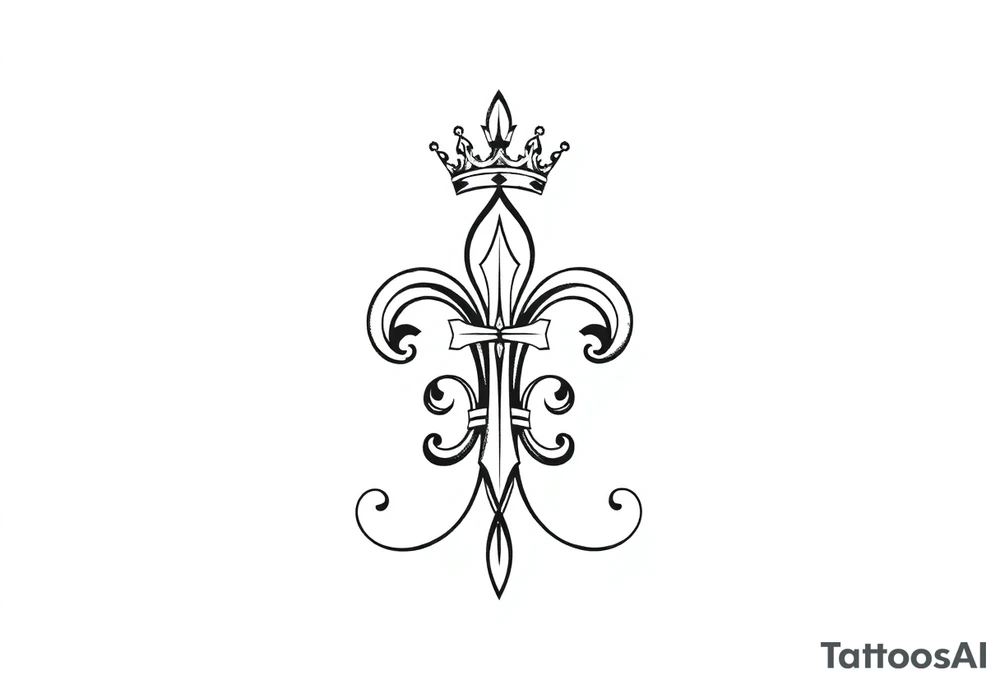 a flor de lis with a crown and a cross inside the flor de lis tattoo idea