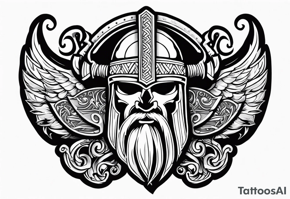 Valhalla viking helmet 
Sword shield tattoo idea