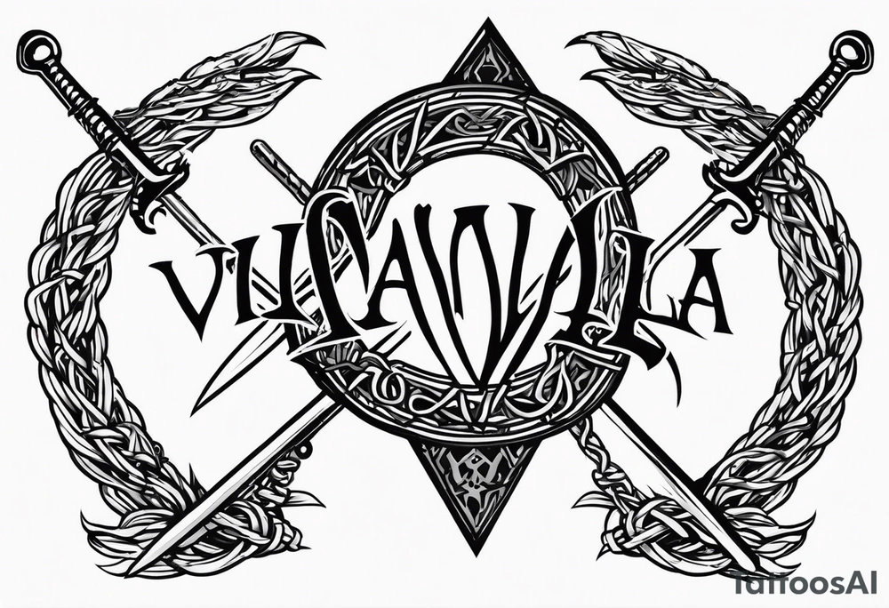 Valhalla sword shield barb wire chain tattoo idea