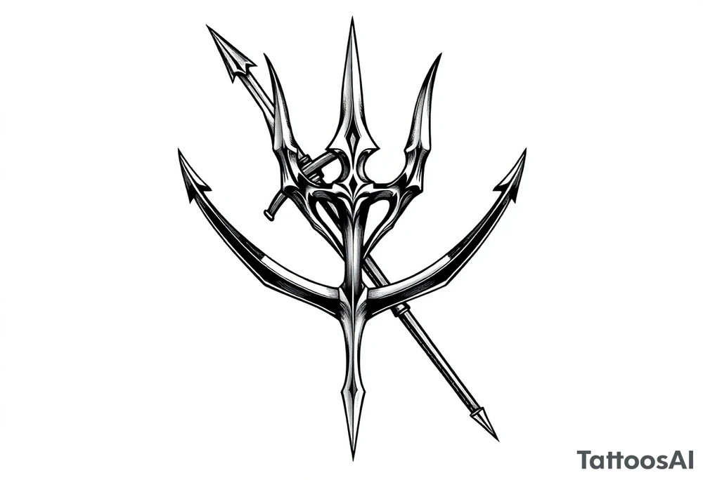 trident with cool background tattoo idea