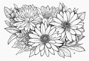 Asters, lillies, and chrysanthemums in a long line tattoo idea