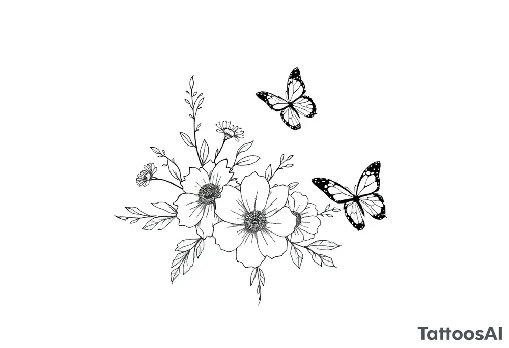 memorial tattoo with flowers and butterflies tattoo idea
