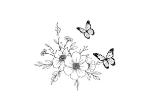 memorial tattoo with flowers and butterflies tattoo idea