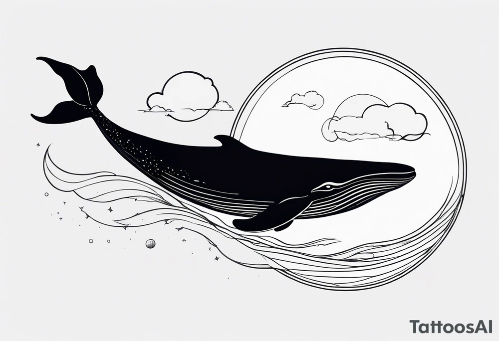 Whale jumping over a crescent moom tattoo idea