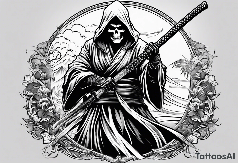 katana with grim reaper tattoo idea