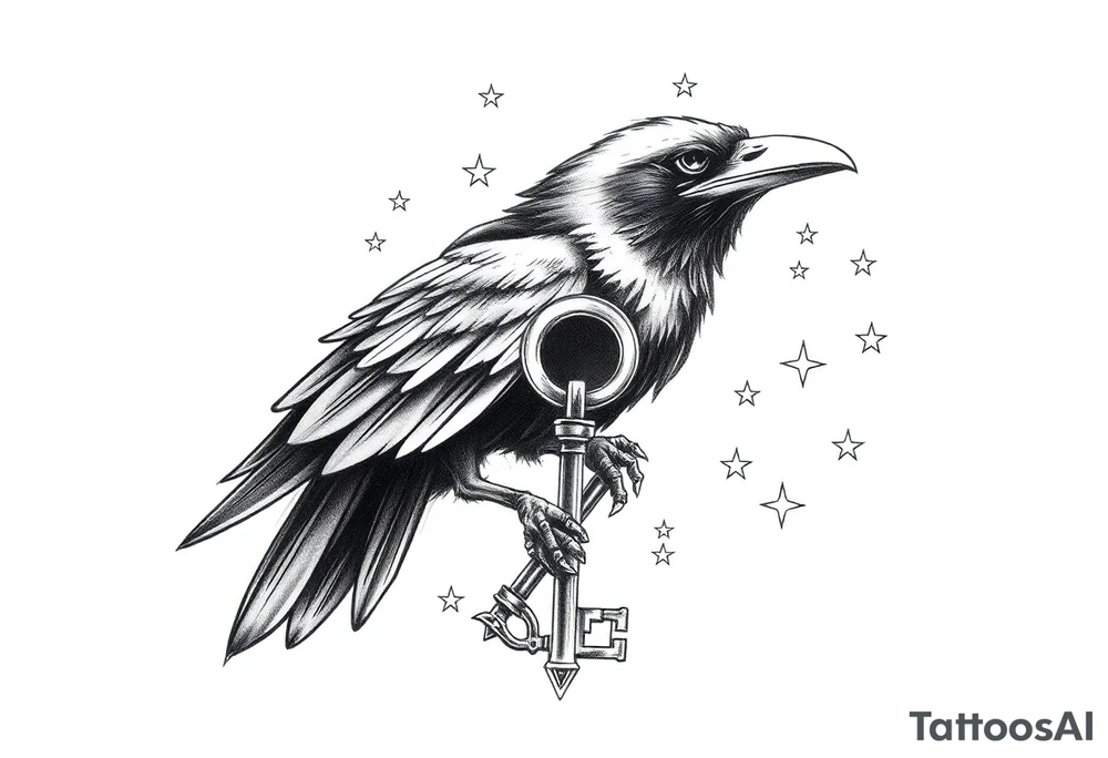 a raven,key,stars. tattoo idea