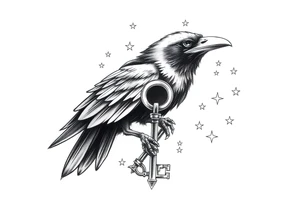 a raven,key,stars. tattoo idea