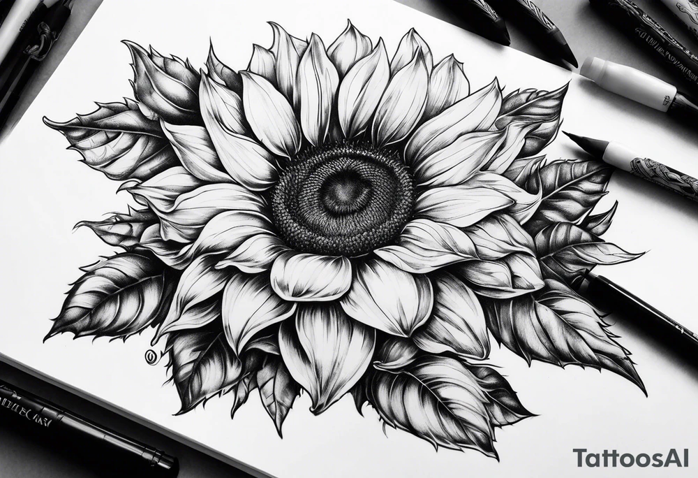 Sunflower, book, flower rose  bleu tattoo idea