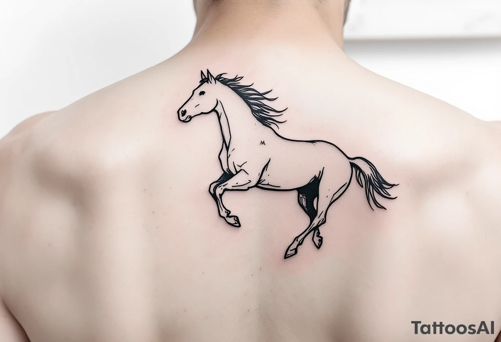 horse silhouette 
from the front which gallops from the front, with the 3 small letters discreetly integrated: M, A, L tattoo idea