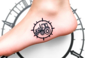 A tiny tractor inside a compass, symbolizing guidance and staying true to one’s roots tattoo idea