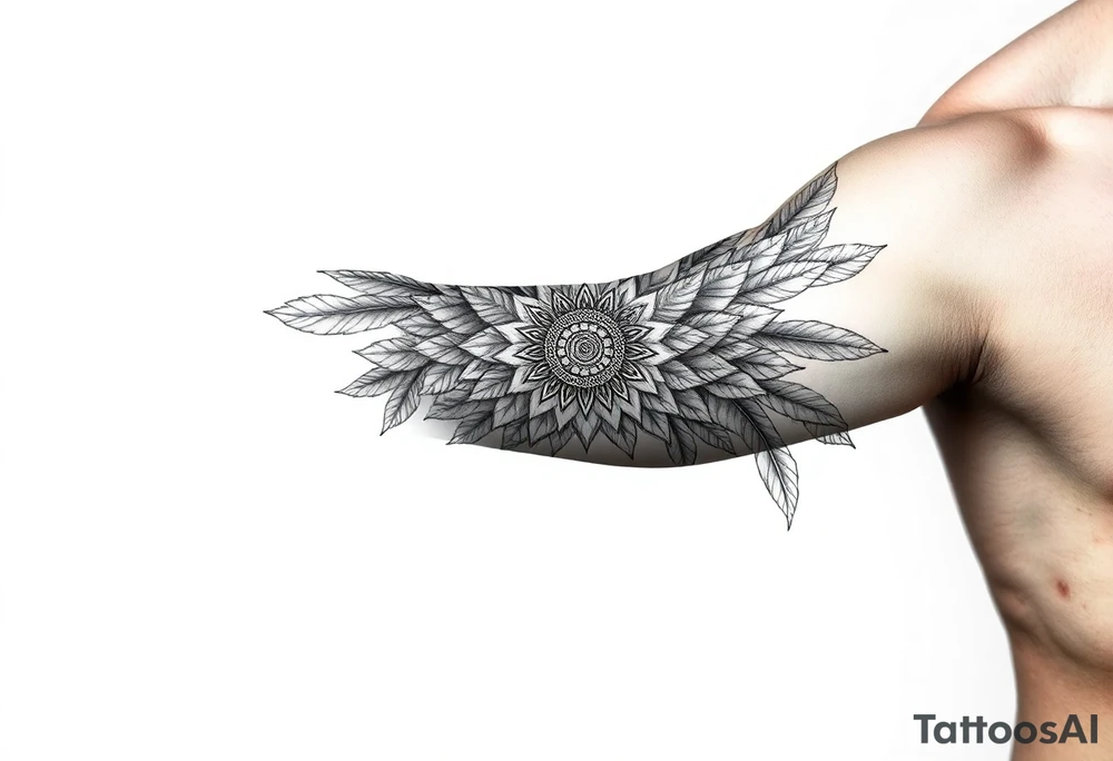 spiritual feathers ornamental mandala shaman tattoo idea