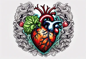 Human heart intertwined with cabbage leaved tattoo idea