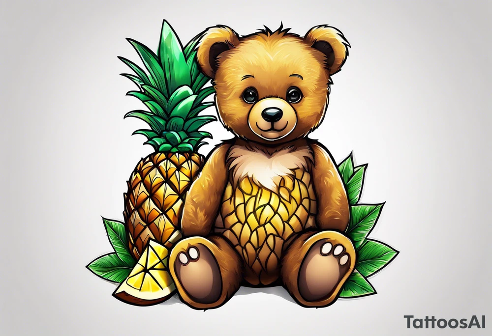 Teddy bear loves pineapple tattoo idea