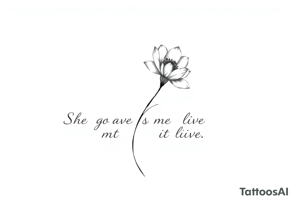 "She gave me a reason to live" as the stem blooming into a flower tattoo idea