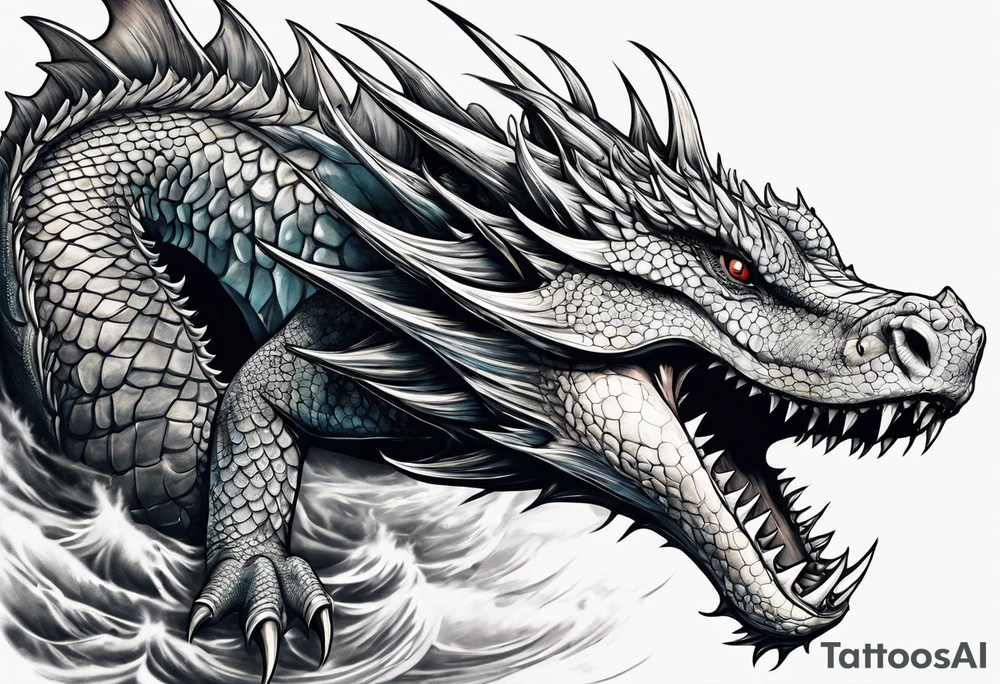 A water dragon with attributes of a great white shark tattoo idea
