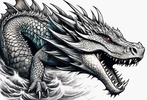 A water dragon with attributes of a great white shark tattoo idea