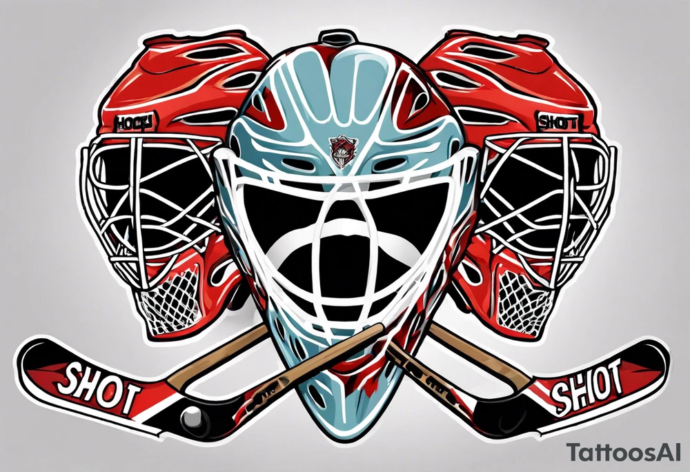 a goalie mask and crossed hockey sticks that says "SHOT HOCKEY" tattoo idea