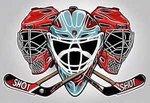 a goalie mask and crossed hockey sticks that says "SHOT HOCKEY" tattoo idea