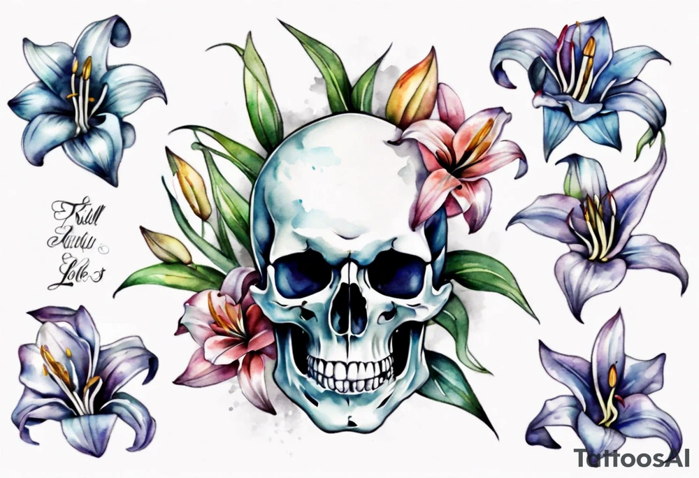 Skull and lilies tattoo idea