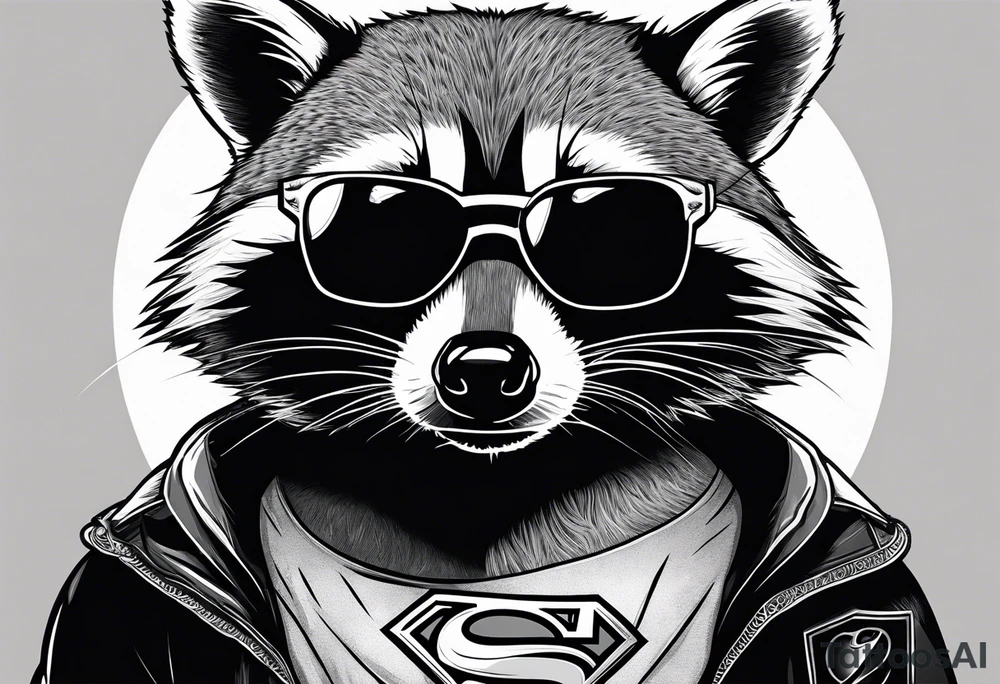 raccoon wearing a Superman t-shirt tattoo idea
