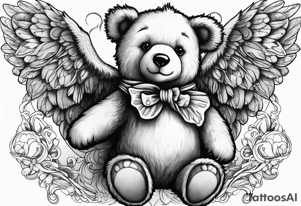 Teddy bear with angel wings tattoo idea
