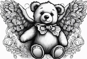 Teddy bear with angel wings tattoo idea