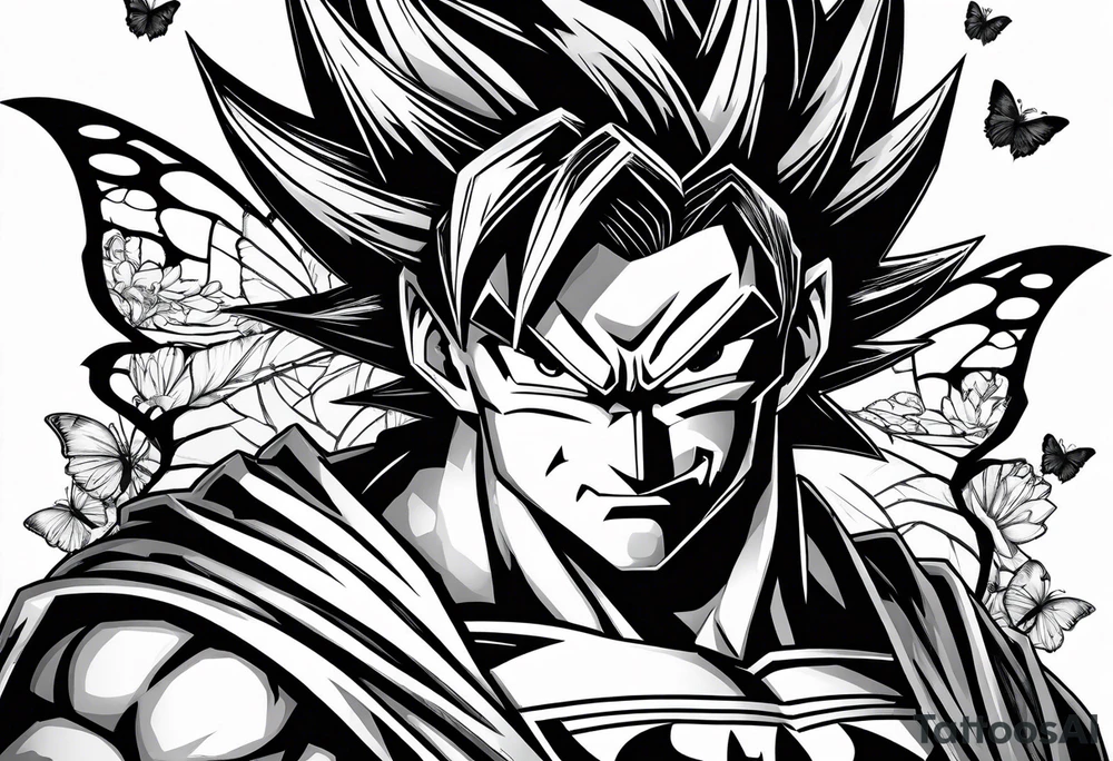 Goku and Batman with butterflies tattoo idea