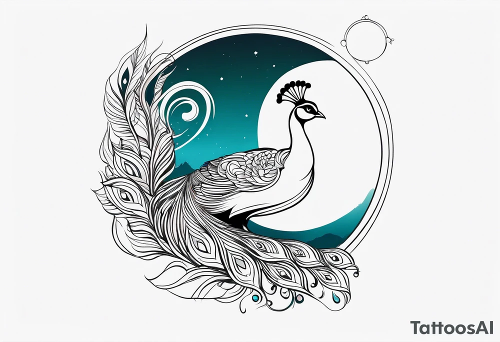 beautiful peacock with moon tattoo idea