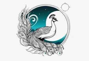 beautiful peacock with moon tattoo idea
