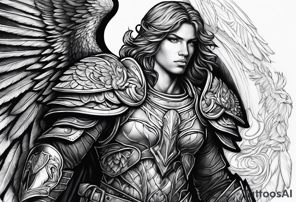 Archangel warrior with shadow face tattoo idea