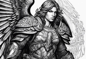Archangel warrior with shadow face tattoo idea