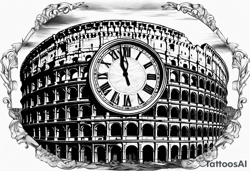 Roman colosseum with clock tattoo idea