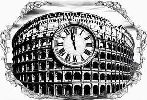 Roman colosseum with clock tattoo idea