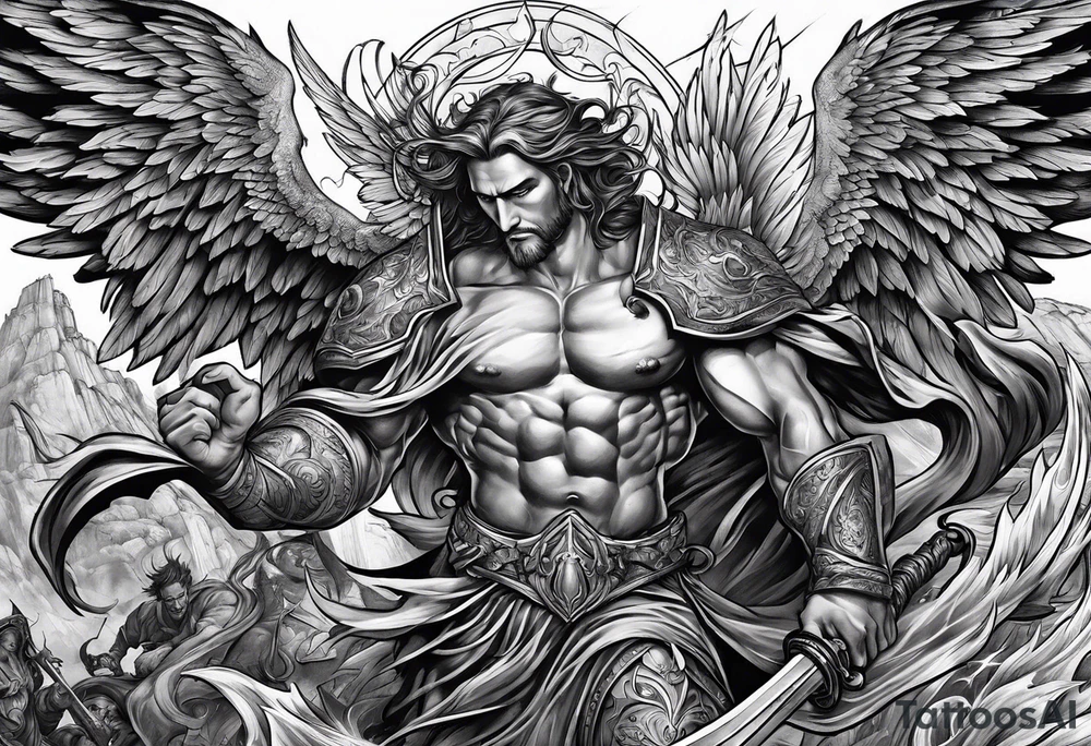 Angels and demons fighting tattoo idea