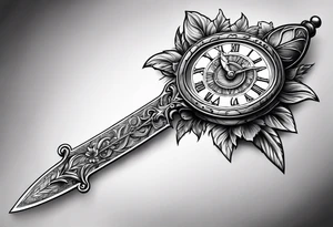 dagger with clock inside of it tattoo idea