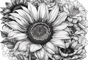 Sunflower, Lillie’s, roses, daisies, poppy’s tattoo idea