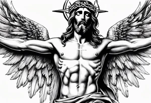 jesus on a cross surround by angel wings for a back tattoo tattoo idea
