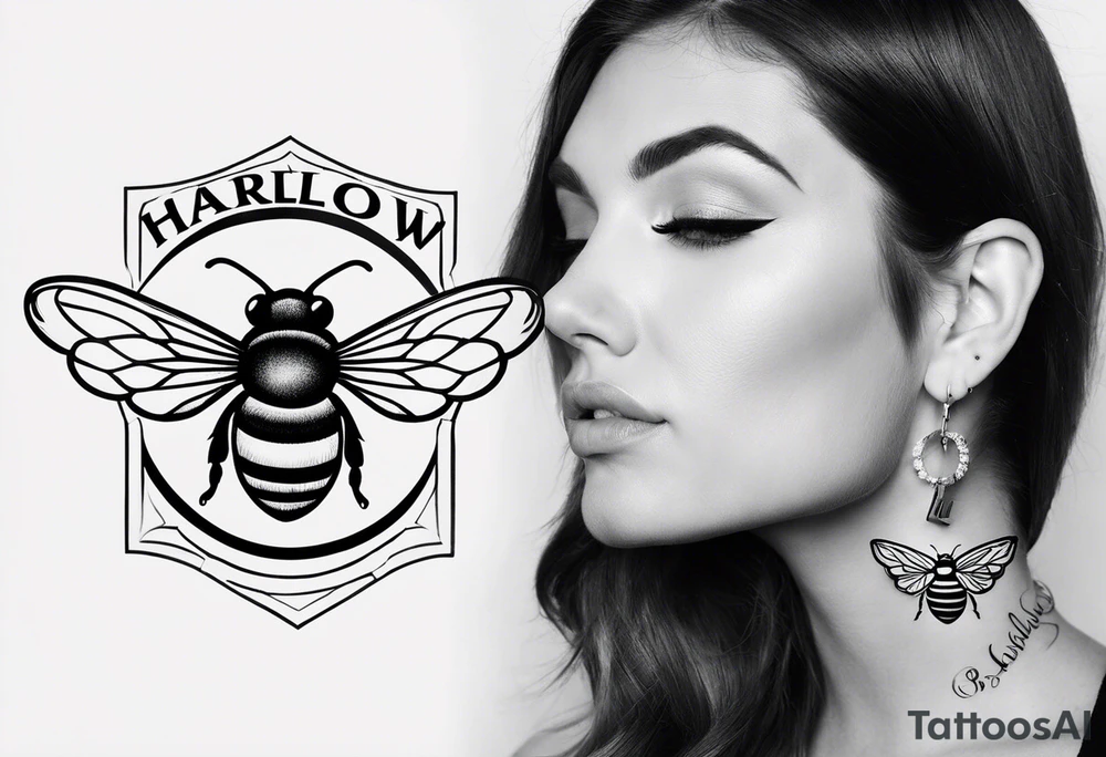 Harlow with a bumblebee flying off the end of the name tattoo idea
